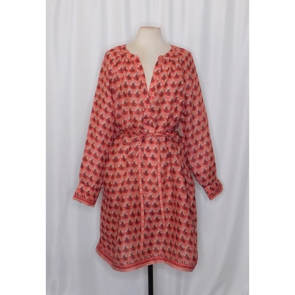 NWT!! J. CREW Cabana Mini Dress Block Print Ramie Coral Multi Cover Up Size 2X - Picture 3 of 16